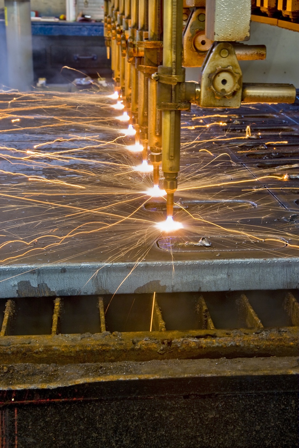 Oxy-fuel flame cutting equipment in operation